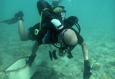 Fouille par un archéologue plongeur